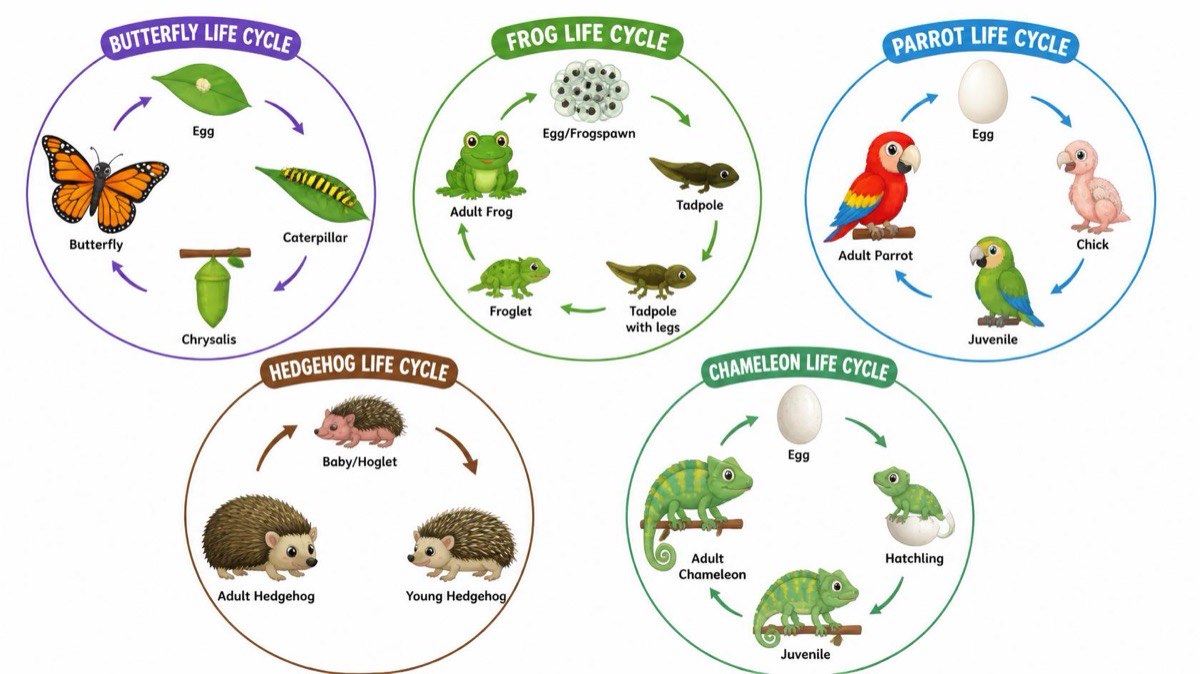 Five animals, five ways of growing up.