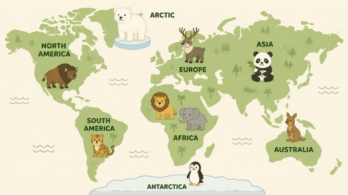 A world map showing where animals live