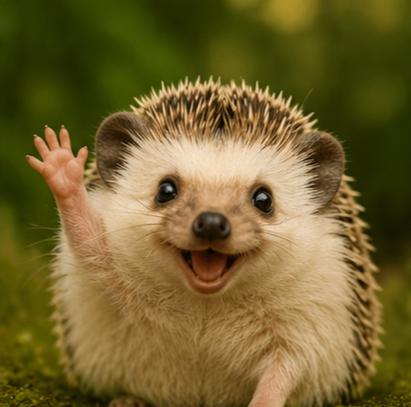 Gary the hedgehog waving hello