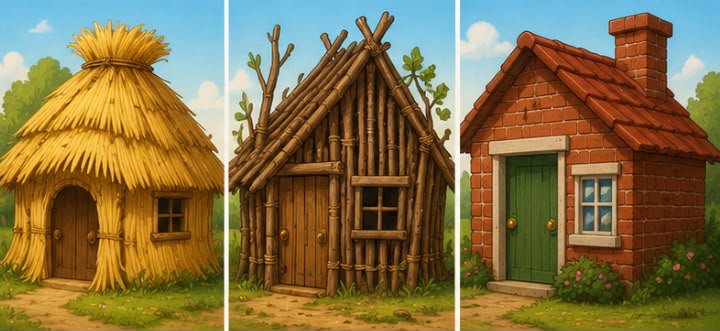 A straw house, a stick house and a brick house
